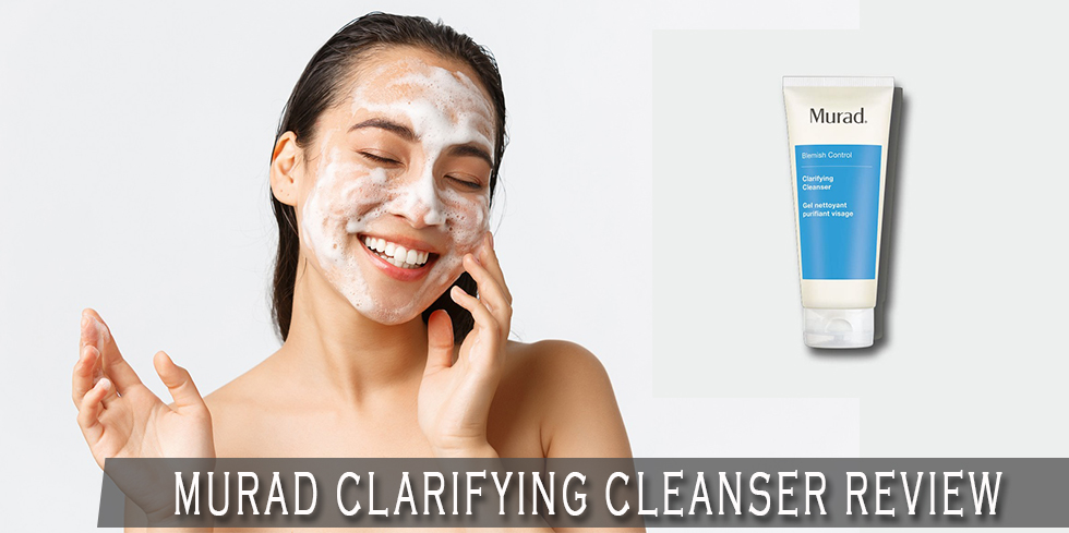 Woman with foaming facial wash