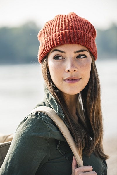 Woman with simple makeup outdoors